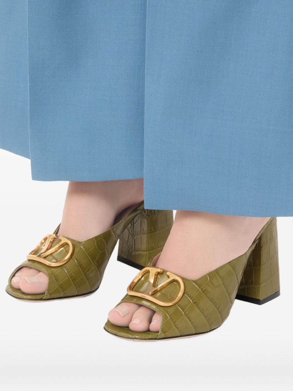 Valentino Garavani VLogo Signature Slide Sandal In Printed Calfskin 95MM GREEN