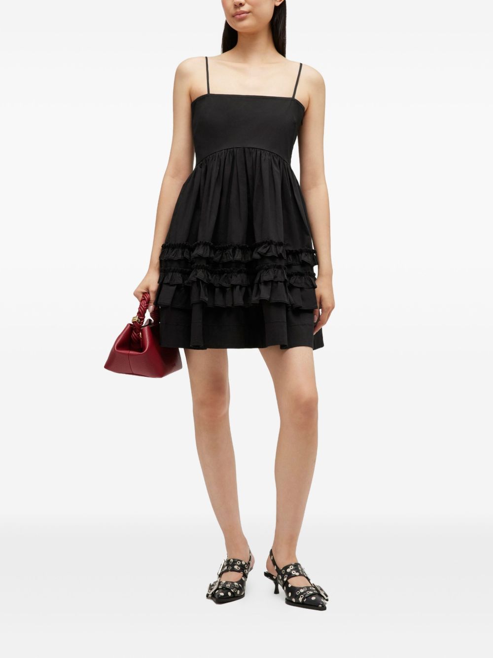 Ganni Ruffled Tiered Mini Dress Black black