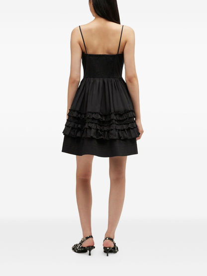 Ganni Ruffled Tiered Mini Dress Black black
