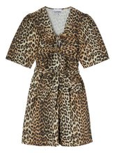 Ganni Leopard Print Knot Mini Dress Brown