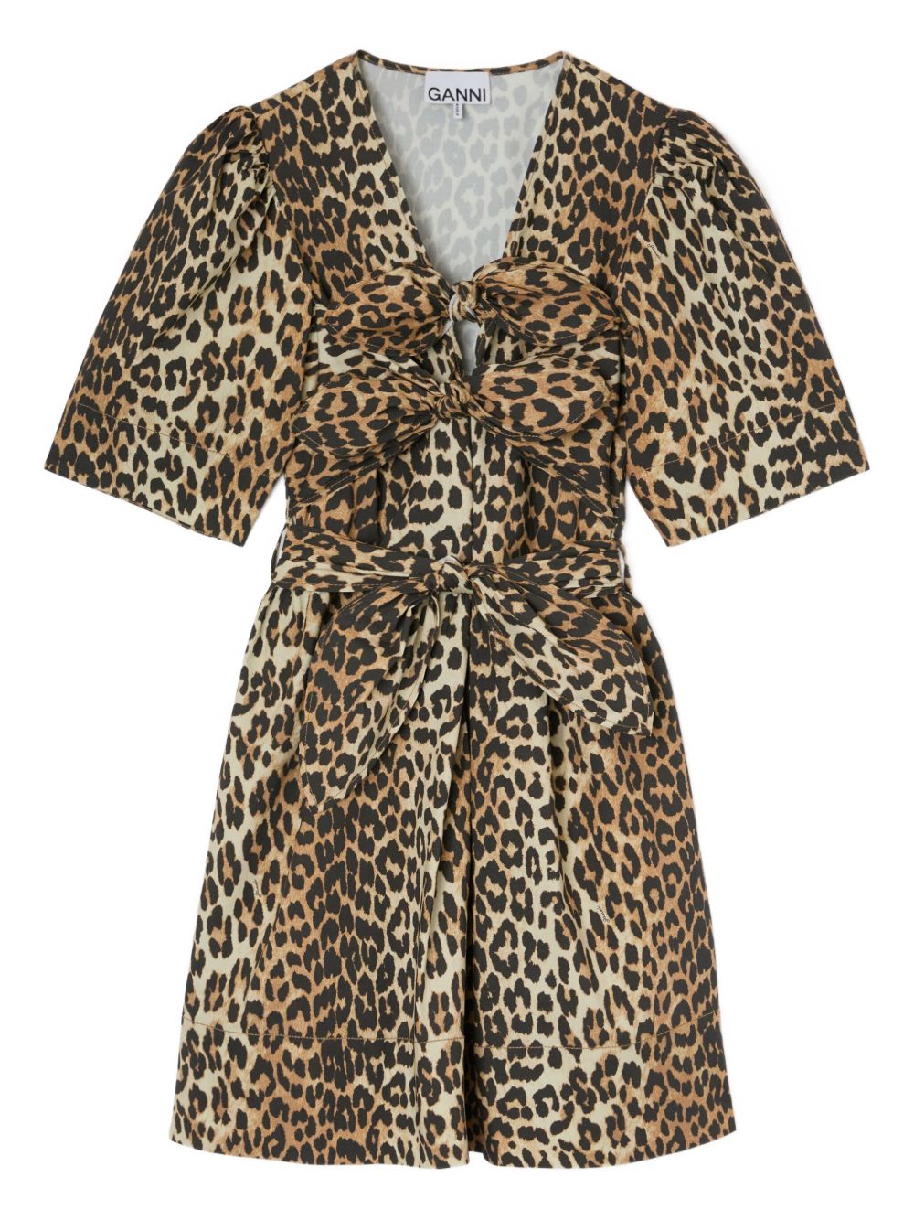Ganni Leopard Print Knot Mini Dress Brown