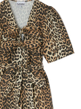 Ganni Leopard Print Knot Mini Dress Brown