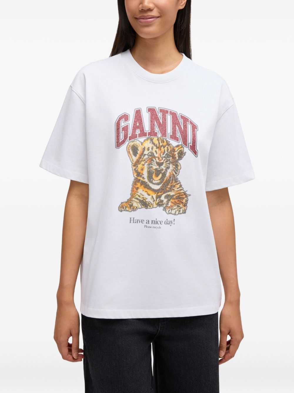 Ganni Baby Tiger Organic Cotton T-shirt White
