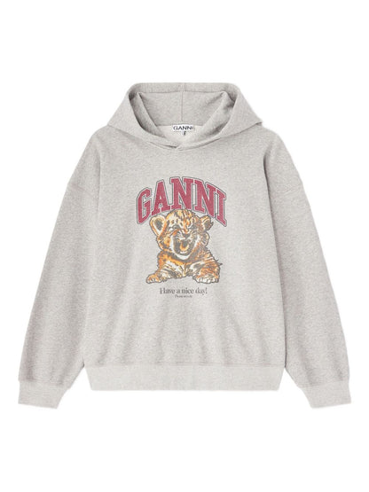 Ganni Graphic Print Organic Hoodie Grey