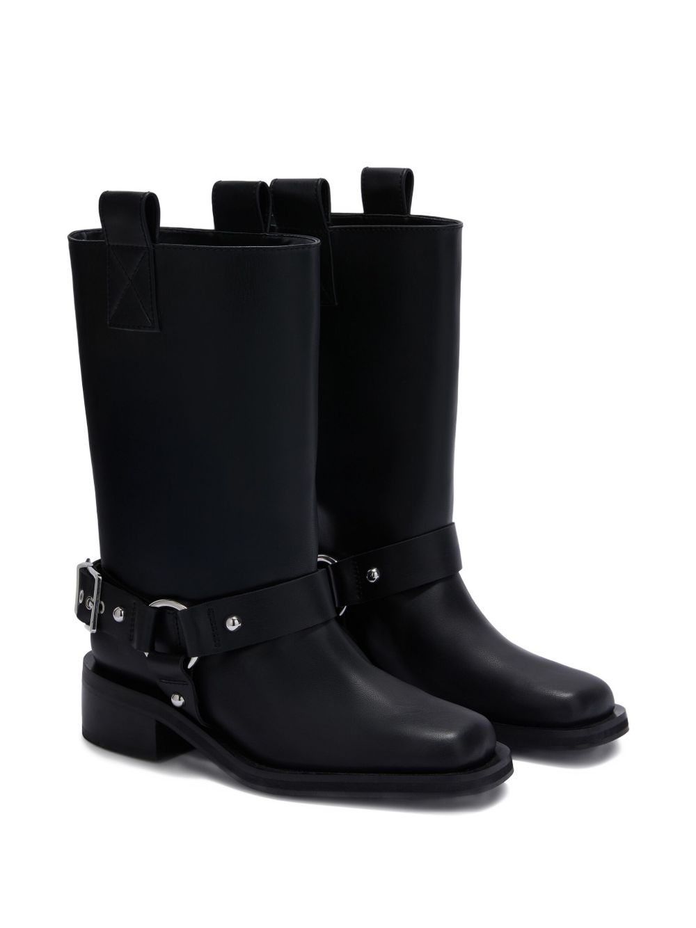 ganni harness block heel biker boots black