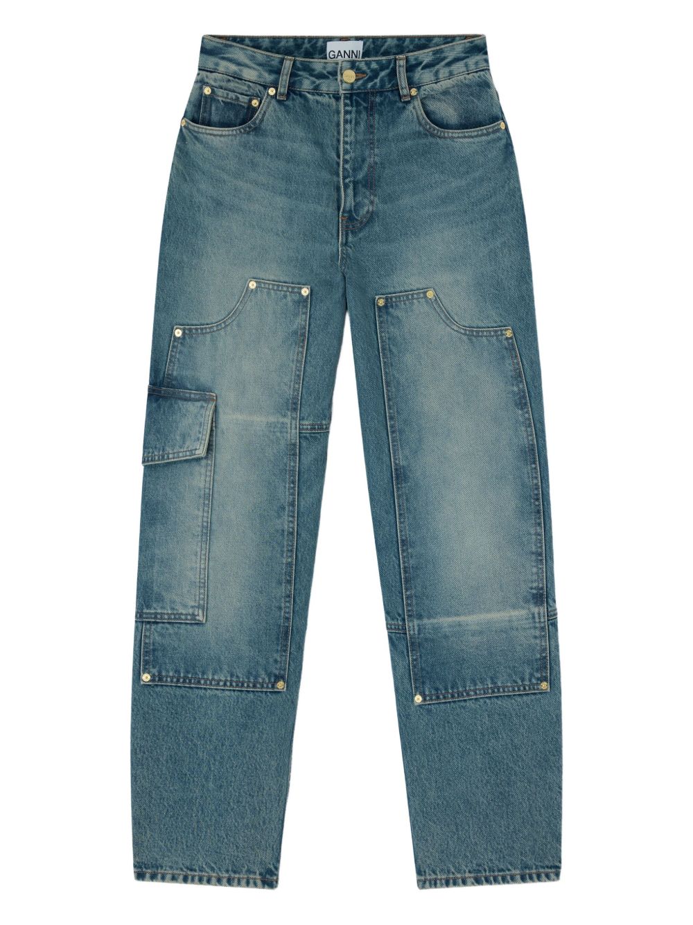 Ganni Panelled Organic Denim Jeans Blue