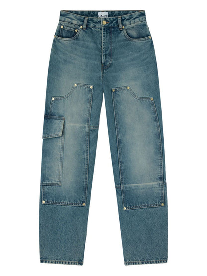Ganni Panelled Organic Denim Jeans Blue