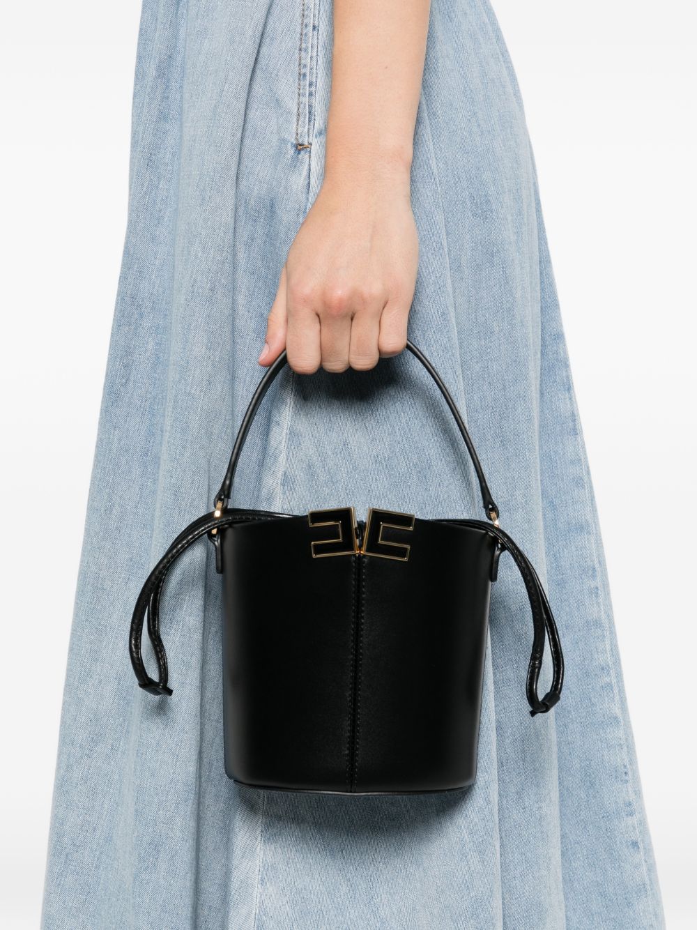Elisabetta Franchi Bucket Bag Drawstring Gold Black Black