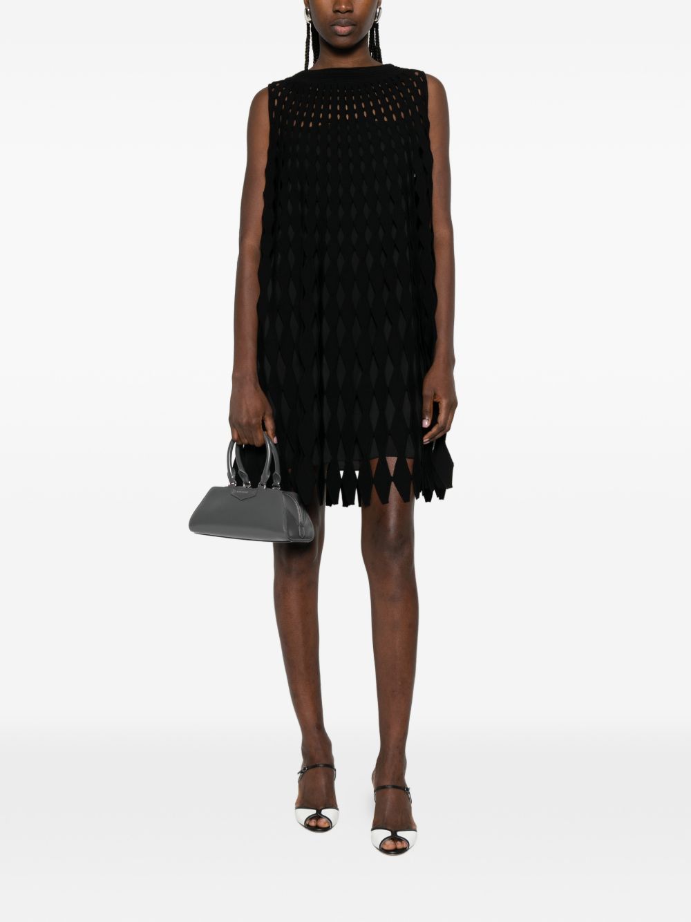 Emporio Armani Diamond Open-Knit Mini Dress Black