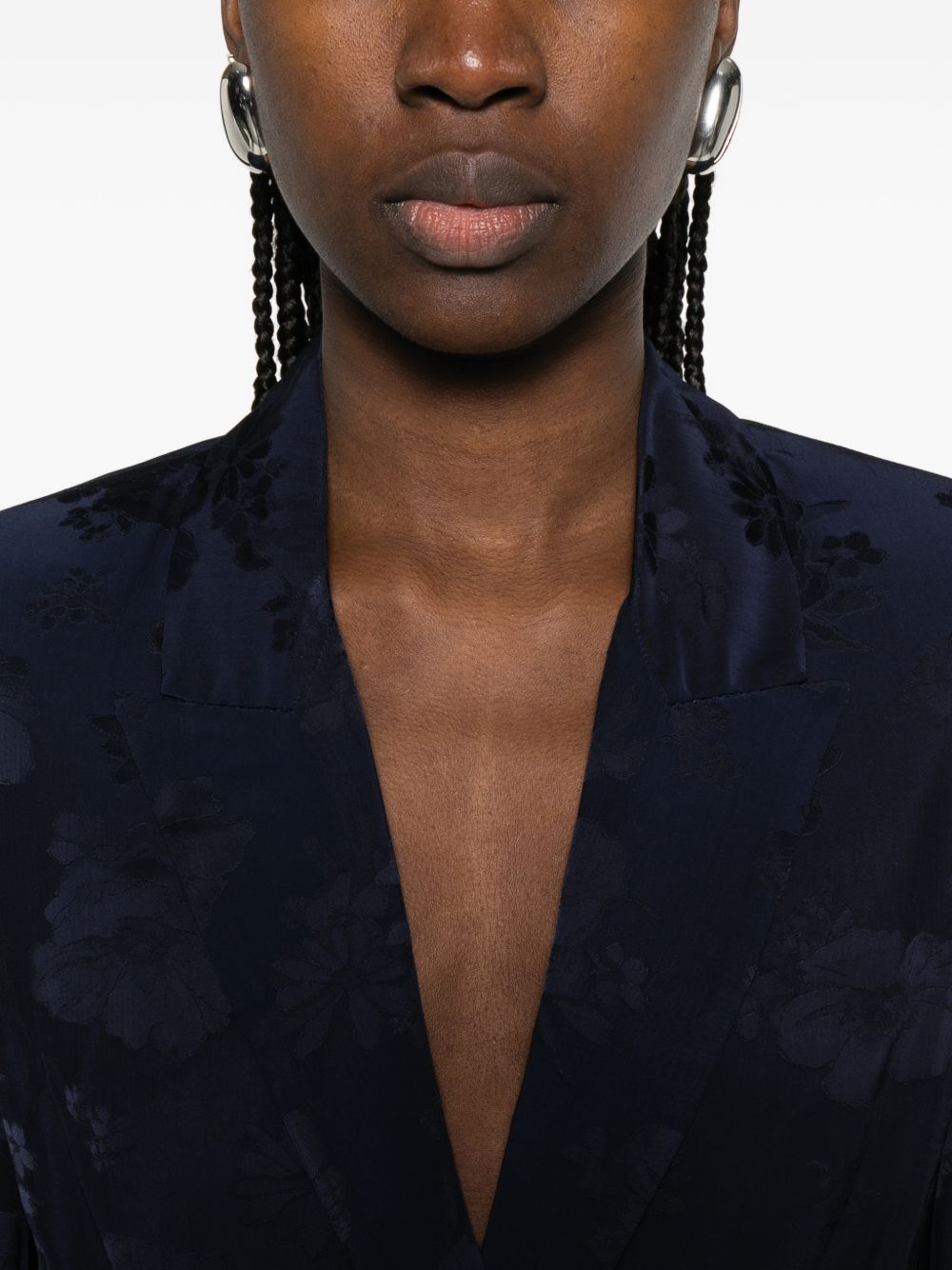 Forte Forte Floral Belted Single-Breasted Jacket Blue blue