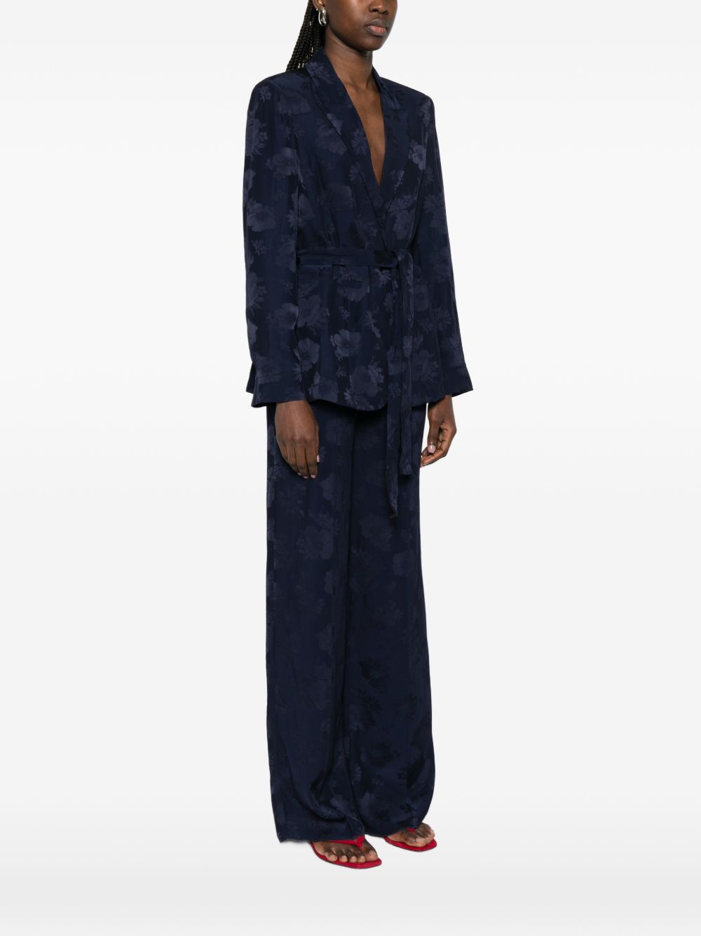 Forte Forte Floral Belted Single-Breasted Jacket Blue blue