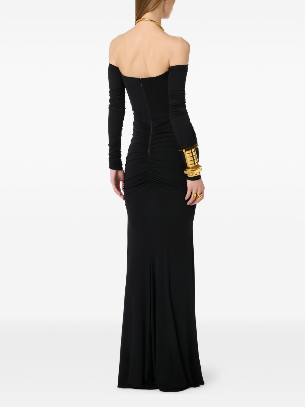 Elisabetta Franchi Off-Shoulder Ruched Evening Dress Black