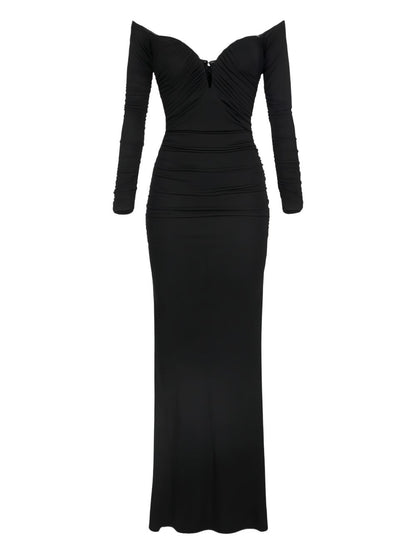 Elisabetta Franchi Off-Shoulder Ruched Evening Dress Black