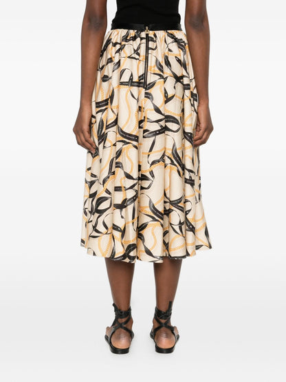 Elisabetta Franchi Chain Detail Printed Midi Skirt Beige