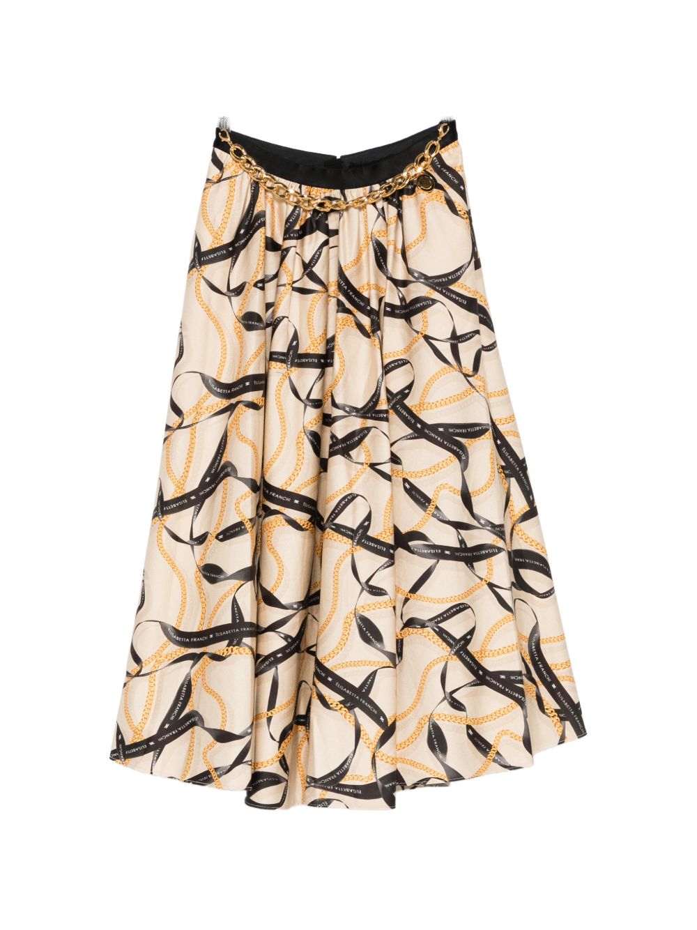 Elisabetta Franchi Chain Detail Printed Midi Skirt Beige