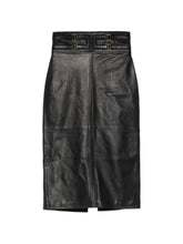 Elisabetta Franchi Leather Midi Skirt Black