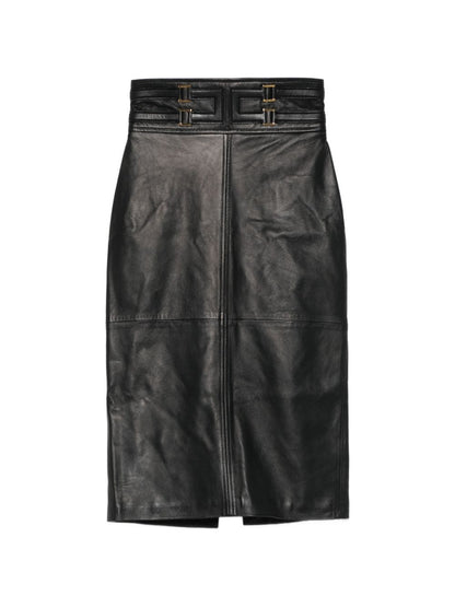 Elisabetta Franchi Leather Midi Skirt Black