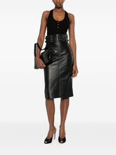 Elisabetta Franchi Leather Midi Skirt Black