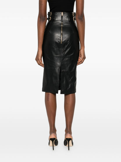 Elisabetta Franchi Leather Midi Skirt Black