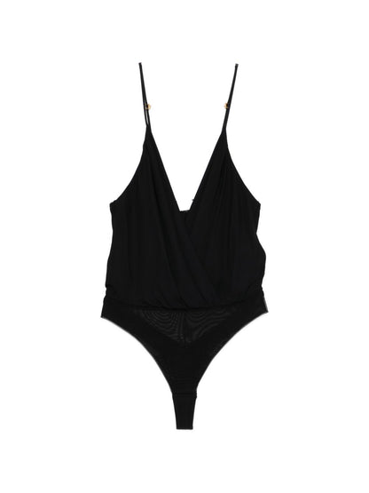 Elisabetta Franchi Silk V-Neck Bodysuit Black