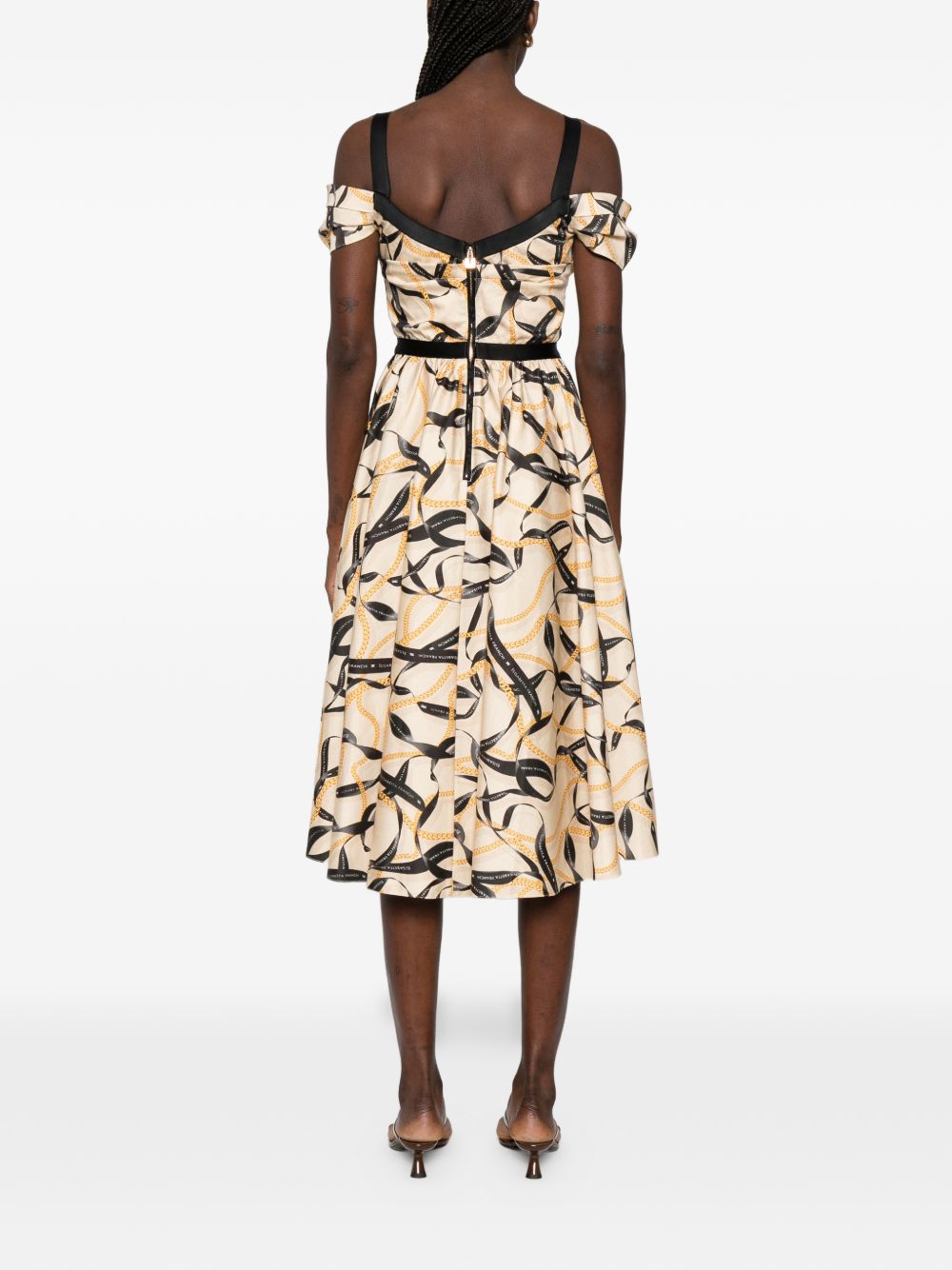 Elisabetta Franchi Ribbon-Print Midi Dress Beige