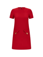 Valentino VLogo Signature Wool Silk Dress Red