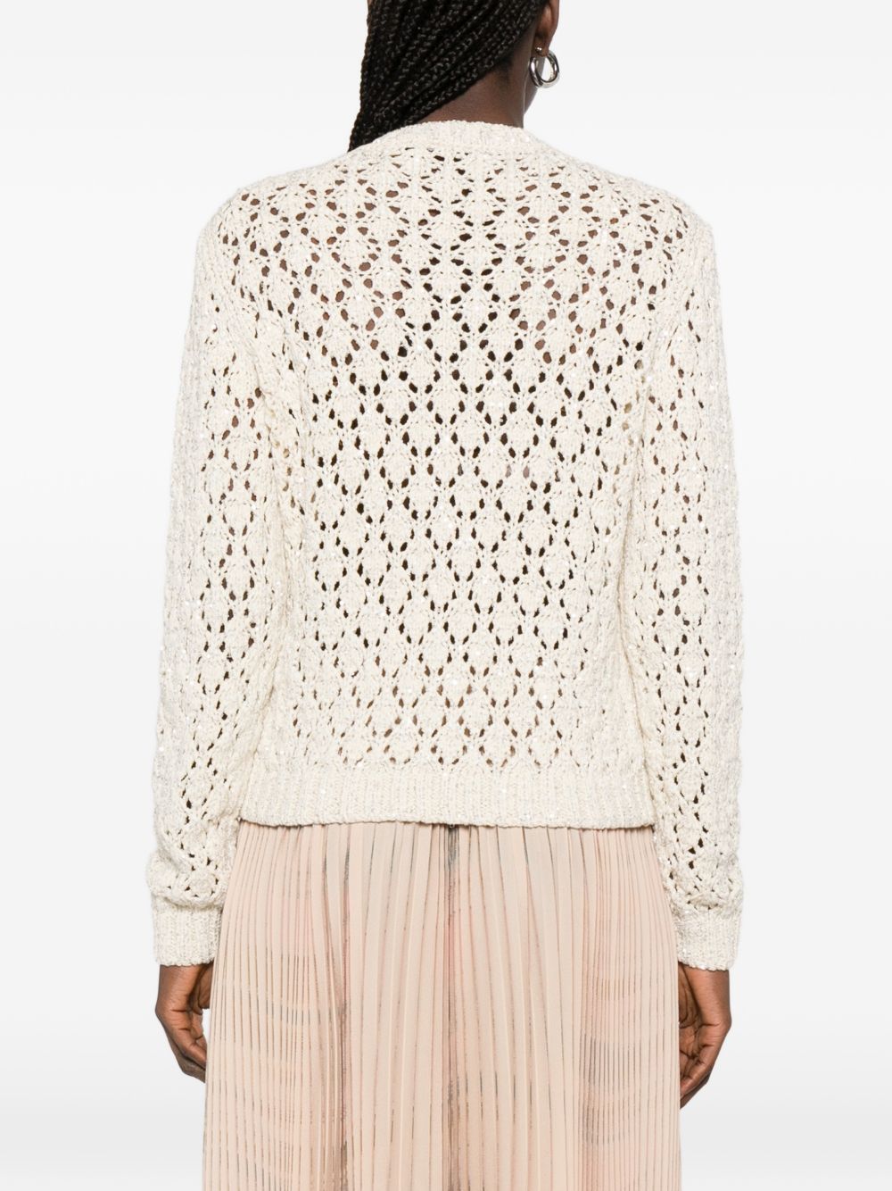 Fabiana Filippi Crewneck Open Knit Sweater White