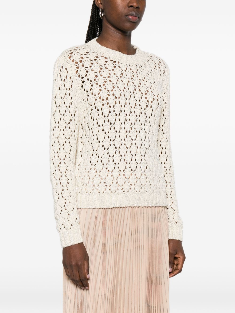 Fabiana Filippi Crewneck Open Knit Sweater White