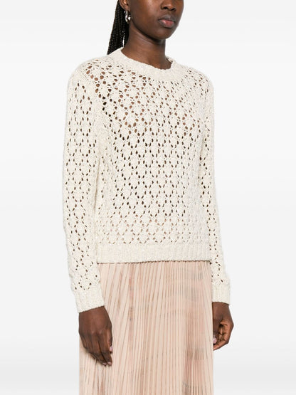 Fabiana Filippi Crewneck Open Knit Sweater White