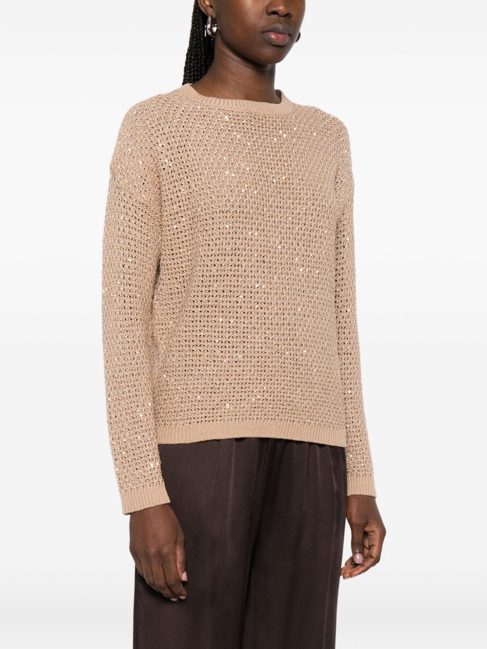 Fabiana Filippi Crewneck Sequin Sweater Beige beige