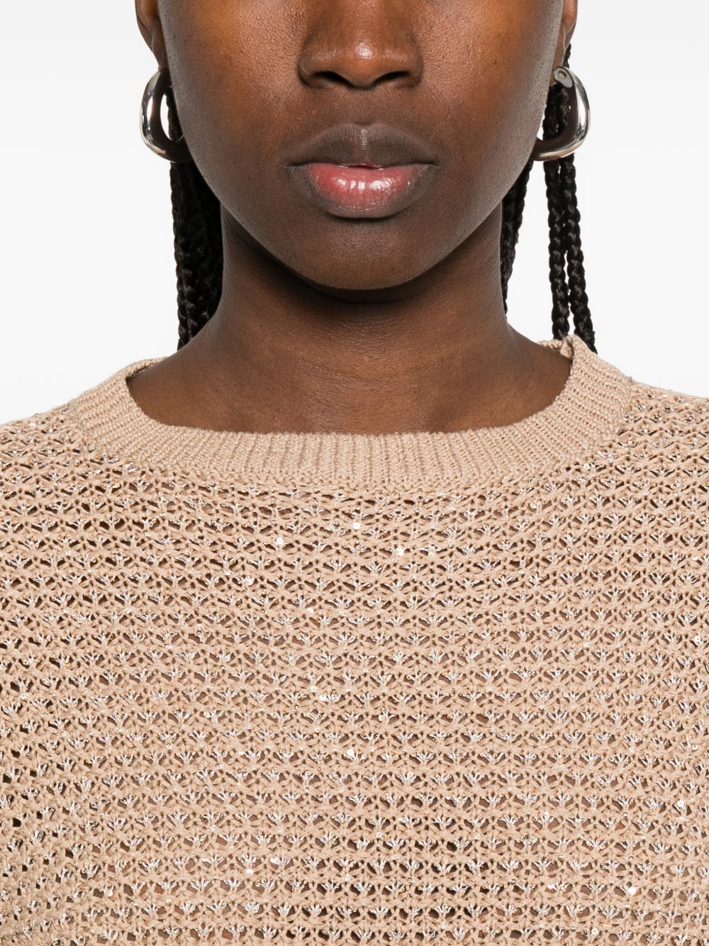 Fabiana Filippi Crewneck Sequin Sweater Beige beige