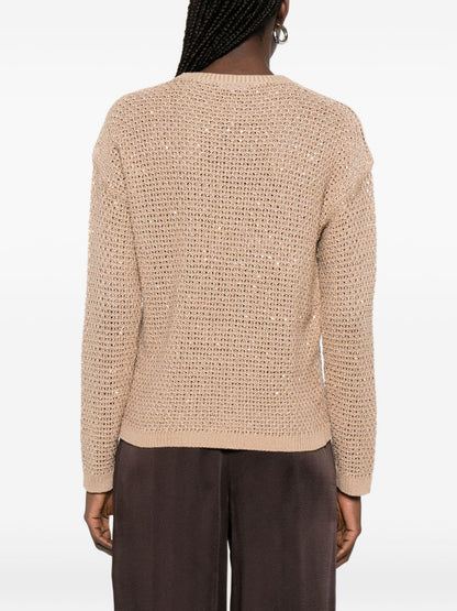 Fabiana Filippi Crewneck Sequin Sweater Beige beige