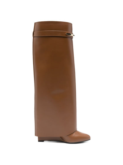 Givenchy Pointed Toe Leather Wedge Boots Brown Leather Brown