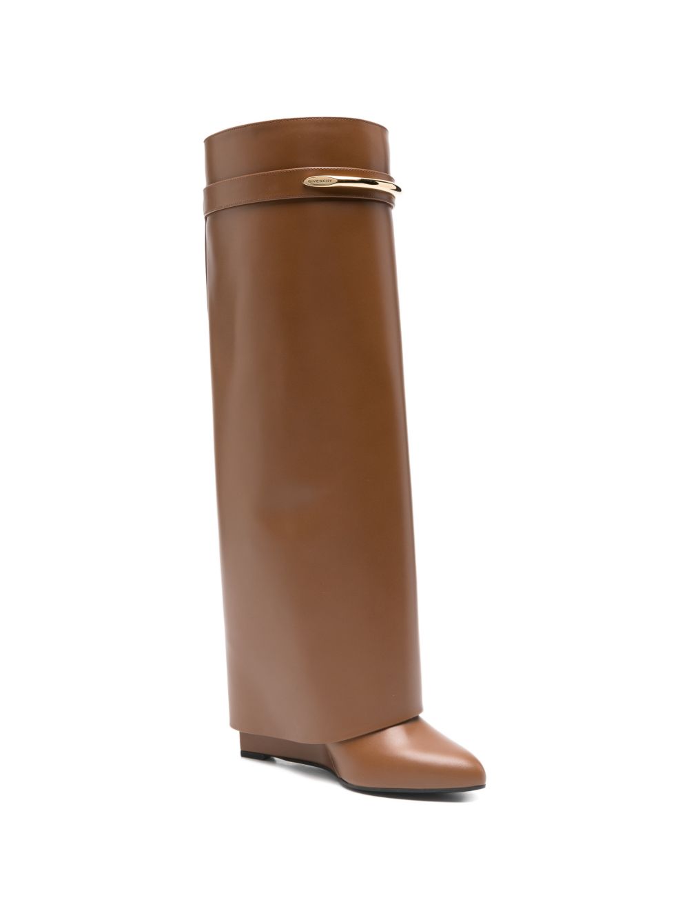 Givenchy Pointed Toe Leather Wedge Boots Brown Leather Brown
