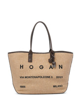 Hogan Medium Raffia Tote Bag Beige
