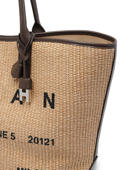 Hogan Medium Raffia Tote Bag Beige