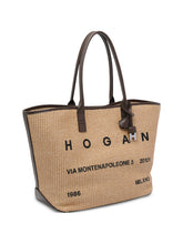 Hogan Medium Raffia Tote Bag Beige