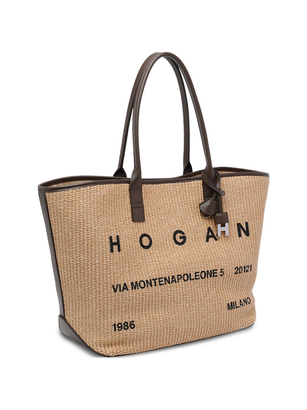 Hogan Medium Raffia Tote Bag Beige