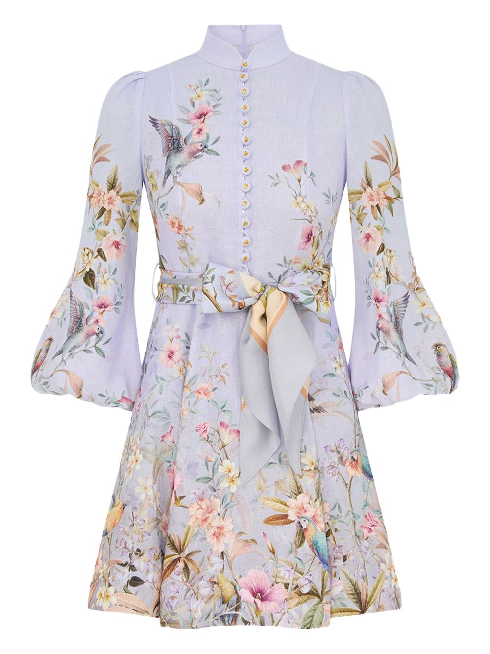 Zimmermann Floral Linen Mini Dress Clear Blue