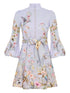 Zimmermann Floral Linen Mini Dress Clear Blue