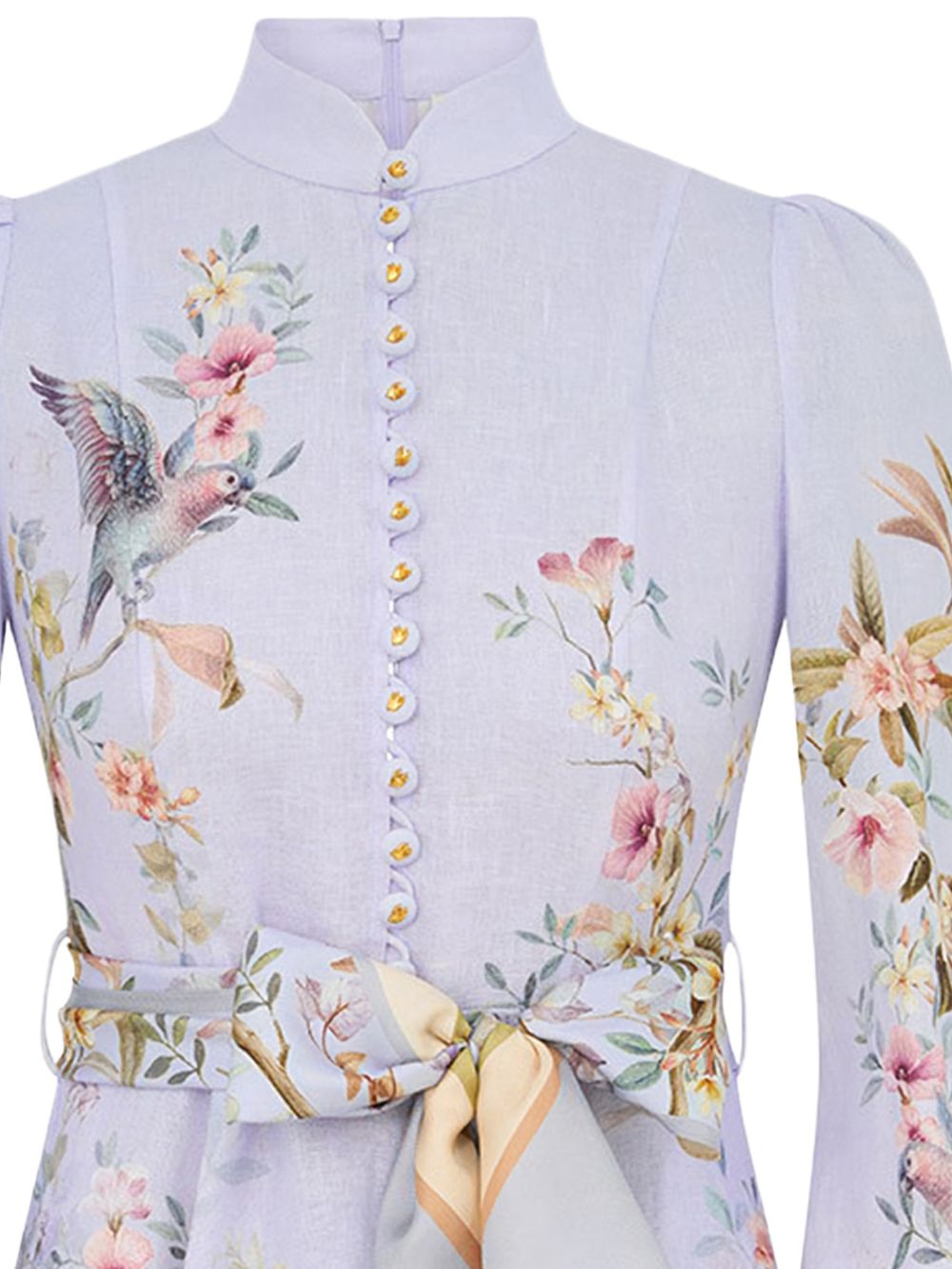 Zimmermann Floral Linen Mini Dress Clear Blue