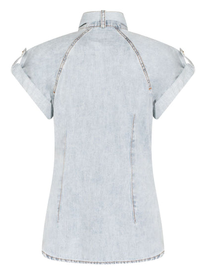 Zimmermann Bow-Tie Cotton Denim Shirt Clear Blue