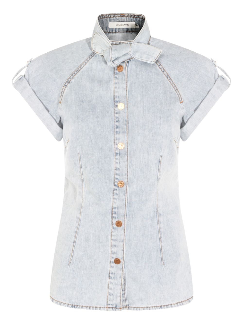 Zimmermann Bow-Tie Cotton Denim Shirt Clear Blue