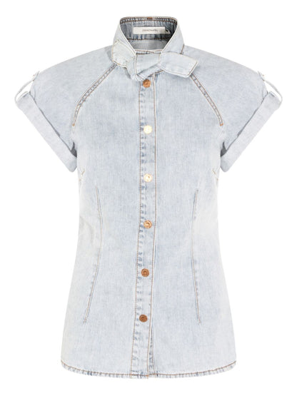 Zimmermann Bow-Tie Cotton Denim Shirt Clear Blue