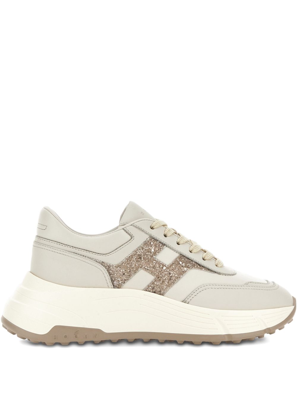 Hogan Hi-Fi Glitter Platform Sneakers Ivory