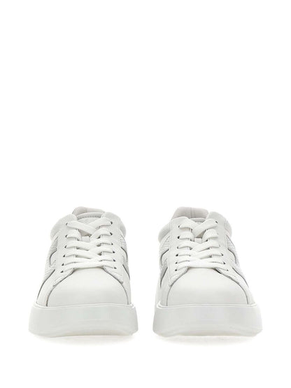 Hogan Rebel Wavy Leather Sneakers Silver