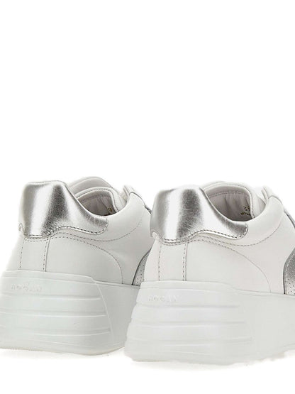 Hogan Rebel Wavy Leather Sneakers Silver