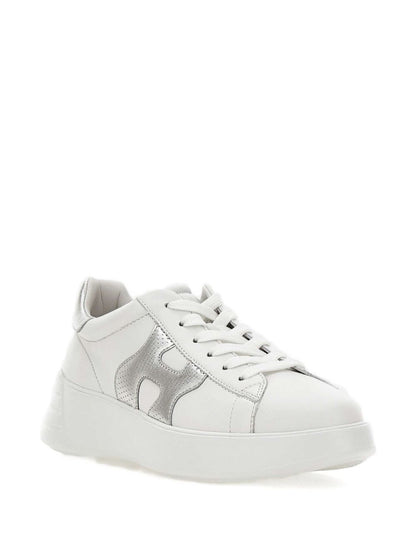 Hogan Rebel Wavy Leather Sneakers Silver