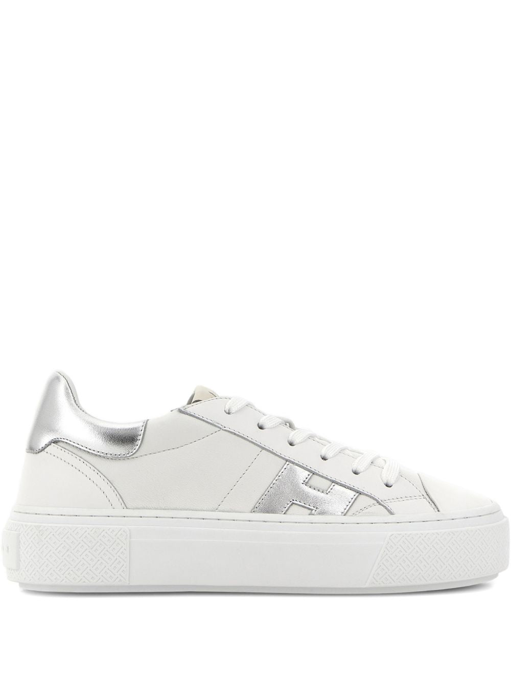 Hogan Platform Leather Lace-Up Sneakers Silver