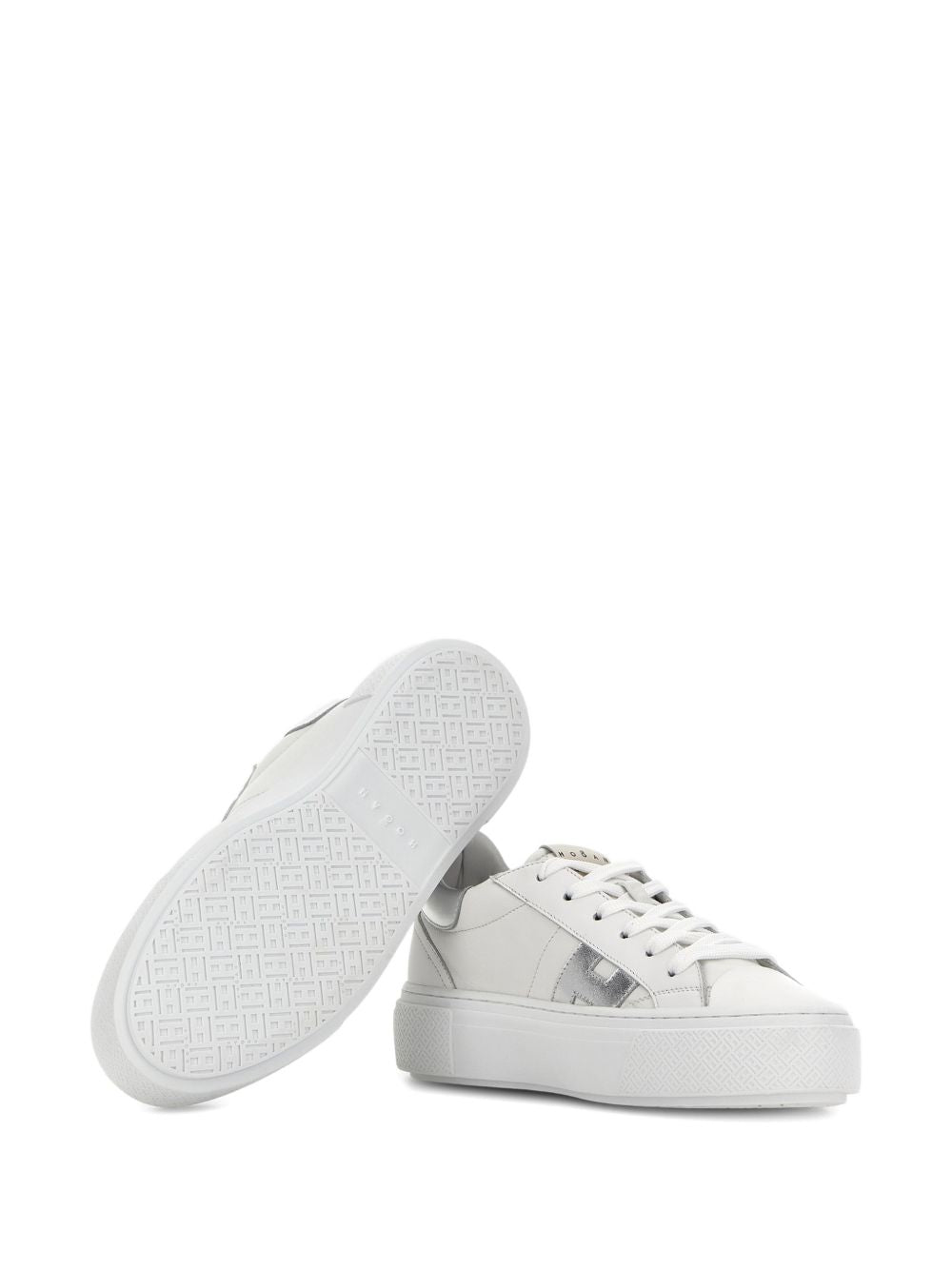 Hogan Platform Leather Lace-Up Sneakers Silver
